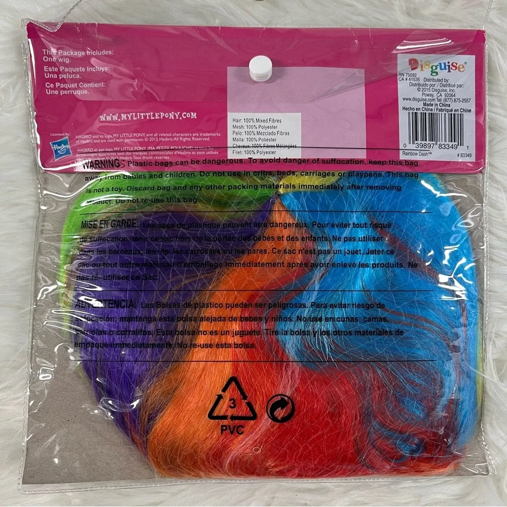 My Little Pony Rainbow Dash Colorful Kids Rainbow Costume Wig Halloween NEW